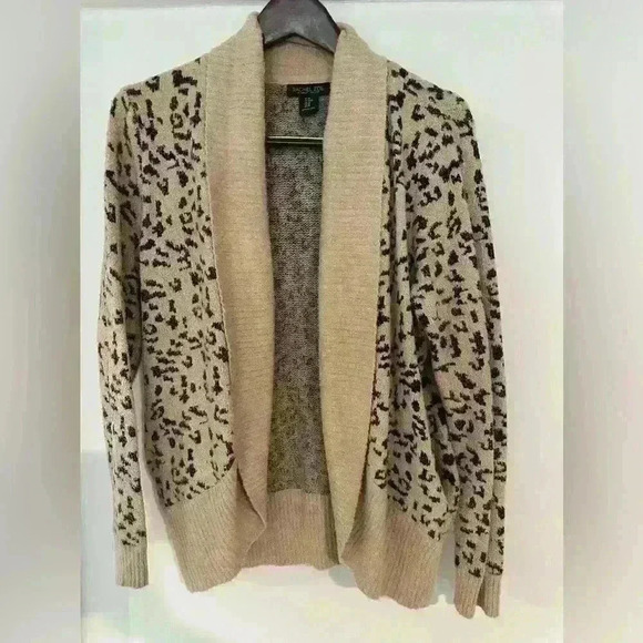 Rachel Zoe Animal Print Chunky Soft Knit Open Cardigan Teddy Sweater - Picture 1 of 6